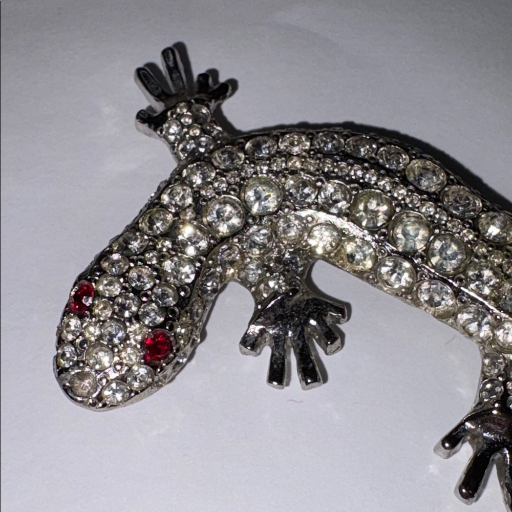 Kirks Folly Silver Tone Rhinestone Reptile Brooch - Picture 3 of 6